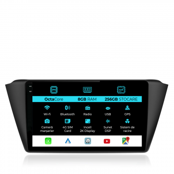Navigatie Dedicata Skoda Fabia (2014-2019), 2K, 8Gb Ram, 256Gb Stocare, Carplay