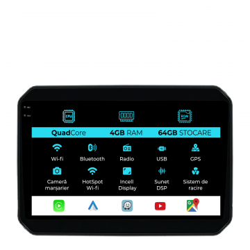 Navigatie Dedicata Suzuki Ignis (2016-2025),QuadCore, 9Inch, 4Gb Ram, 64Gb Stocare, Carplay