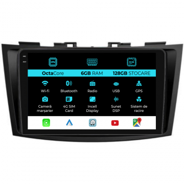 Navigatie Dedicata Suzuki Swift (2010-2017), 9Inch, 6Gb Ram, 128Gb Stocare, Carplay