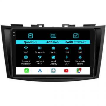 Navigatie Dedicata Suzuki Swift (2010-2017),QuadCore, 9Inch, 4Gb Ram, 64Gb Stocare, Carplay