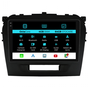 Navigatie Dedicata Suzuki Vitara (2014-2019), 2K, 4Gb Ram, 64Gb Stocare, Carplay