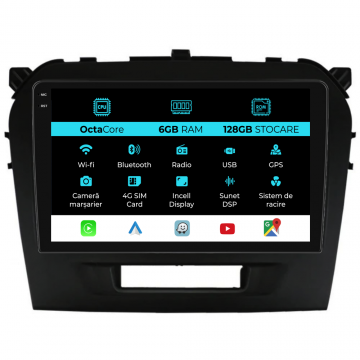 Navigatie Dedicata Suzuki Vitara (2014-2019), 9Inch, 6Gb Ram, 128Gb Stocare, Carplay