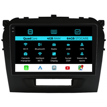 Navigatie Dedicata Suzuki Vitara (2014-2019),QuadCore, 9Inch, 4Gb Ram, 64Gb Stocare, Carplay