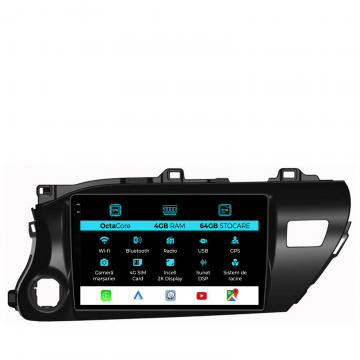 Navigatie Dedicata Toyota Hilux 2015+, 2K, 4Gb Ram, 64Gb Stocare, Carplay