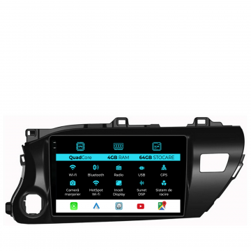 Navigatie Dedicata Toyota Hilux 2015+,QuadCore, 10Inch, 4Gb Ram, 64Gb Stocare, Carplay