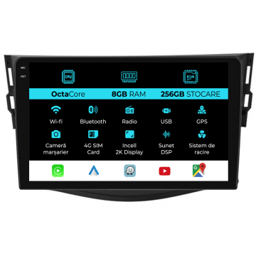 Navigatie Dedicata Toyota Rav 4 (2006-2013), 2K, 8Gb Ram, 256Gb Stocare, Carplay