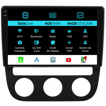 Navigatie Dedicata Volkswagen Golf5 Jetta (2004-2009), 2K, 4Gb Ram, 64Gb Stocare, Carplay - Clima Automata