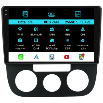 Navigatie Dedicata Volkswagen Golf5 Jetta (2004-2009), 2K, 8Gb Ram, 256Gb Stocare, Carplay - Clima Manuala