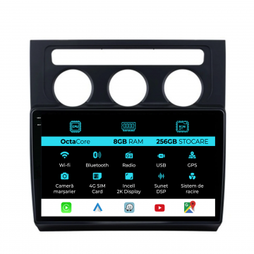 Navigatie Dedicata Volkswagen Touran (2003-2010), 2K, 8Gb Ram, 256Gb Stocare, Carplay