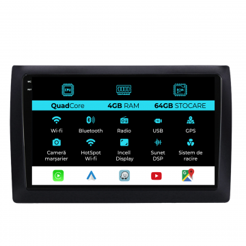 Navigatie Dedicata Fiat Stilo (2001-2011),QuadCore, 9Inch, 4Gb Ram, 64Gb Stocare, Carplay