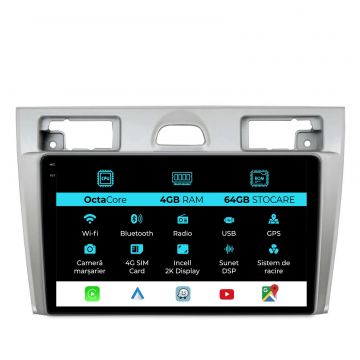 Navigatie Dedicata Ford Fiesta (2006-2011), 2K, 4Gb Ram, 64Gb Stocare, Carplay
