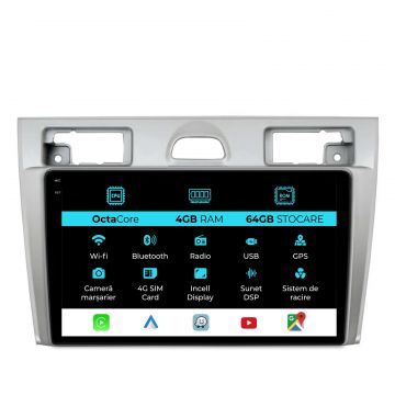 Navigatie Dedicata Ford Fiesta (2006-2011), 9Inch, 4Gb Ram, 64Gb Stocare, Carplay