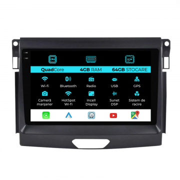 Navigatie Dedicata Ford Ranger (2015-2020),QuadCore, 9Inch, 4Gb Ram, 64Gb Stocare, Carplay