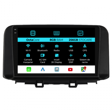 Navigatie Dedicata Hyundai Kona (2017-2023), 2K, 8Gb Ram, 256Gb Stocare, Carplay