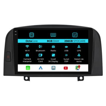 Navigatie Dedicata Hyundai Sonata (2004-2008), 2K, 8Gb Ram, 256Gb Stocare, Carplay