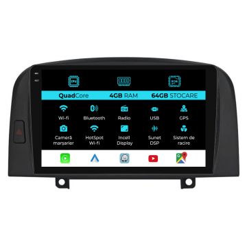 Navigatie Dedicata Hyundai Sonata (2004-2008),QuadCore, 9Inch, 4Gb Ram, 64Gb Stocare, Carplay