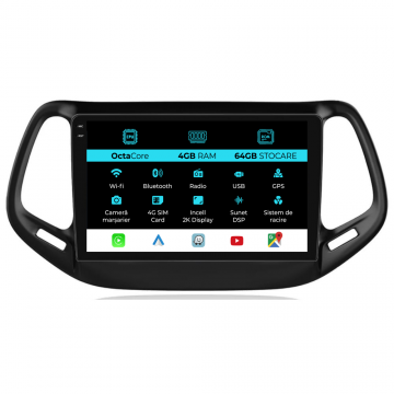 Navigatie Dedicata Jeep Compass (2016-2020), 2K, 4Gb Ram, 64Gb Stocare, Carplay