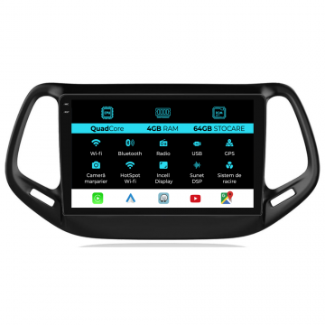 Navigatie Dedicata Jeep Compass (2016-2020),QuadCore, 10Inch, 4Gb Ram, 64Gb Stocare, Carplay