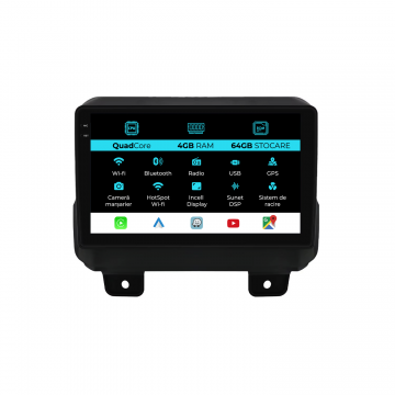 Navigatie Dedicata Jeep Wrangler 4 (2018-2022),QuadCore, 9Inch, 4Gb Ram, 64Gb Stocare, Carplay