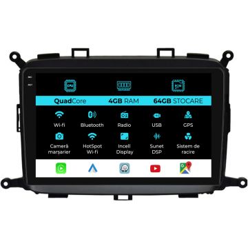 Navigatie Dedicata Kia Carens (2012-2017),QuadCore, 9Inch, 4Gb Ram, 64Gb Stocare, Carplay