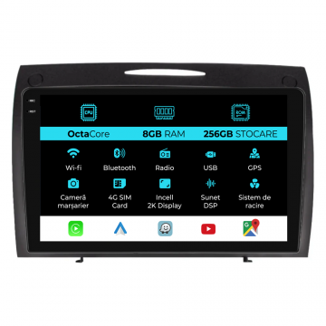 Navigatie Dedicata Mercedes SLK (2004-2011), 2K, 8Gb Ram, 256Gb Stocare, Carplay