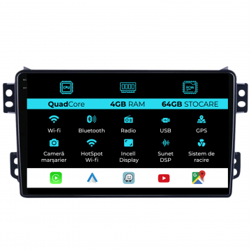 Navigatie Dedicata Opel Agila (2007-2014),QuadCore, 9Inch, 4Gb Ram, 64Gb Stocare, Carplay