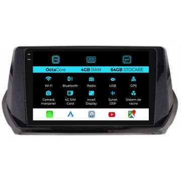 Navigatie Dedicata Peugeot 208 (2019-2024), 9Inch, 4Gb Ram, 64Gb Stocare, Carplay