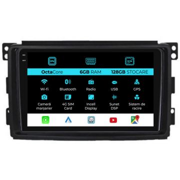 Navigatie Dedicata Smart For Two (2005-2010) For Four (2005-2010), 9Inch, 6Gb Ram, 128Gb stocare, Carplay