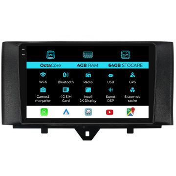 Navigatie Dedicata Smart For Two (2010-2015) For Four (2010-2015), 2K, 4Gb Ram, 64Gb stocare, Carplay