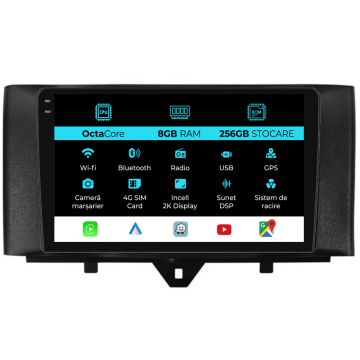 Navigatie Dedicata Smart For Two (2010-2015) For Four (2010-2015), 2K, 8Gb Ram, 256Gb stocare, Carplay