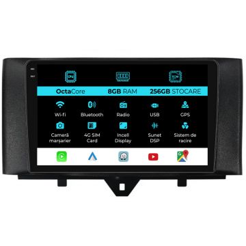 Navigatie Dedicata Smart For Two (2010-2015) For Four (2010-2015), 9Inch, 8Gb Ram, 256Gb stocare, Carplay