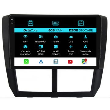 Navigatie Dedicata Subaru Forester (2008-2013), 9Inch, 6Gb Ram, 128Gb Stocare, Carplay
