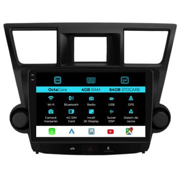 Navigatie Dedicata Toyota Highlander (2008-2014), 2K, 4Gb Ram, 64Gb Stocare, Carplay