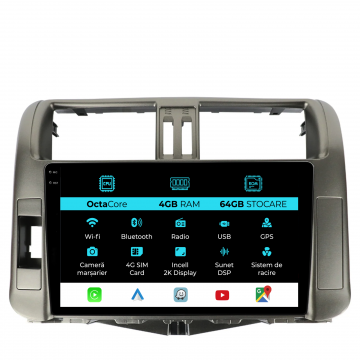 Navigatie Dedicata Toyota Land Cruiser Prado J150 (2009-2013), 2K, 4Gb Ram, 64Gb Stocare, Carplay