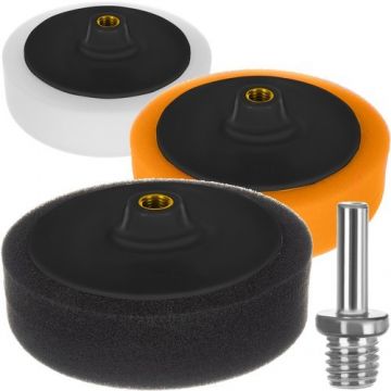 Bureți de lustruit auto 145mm set 3 buc cu adaptor pentru bormasina pana la 3000 RPM 3 tipuri (negru/galben/alb)