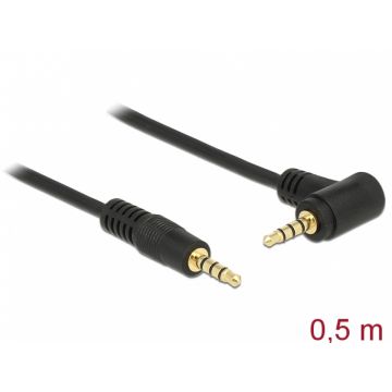 Cablu Stereo Jack 3.5 mm 4 pini unghi 0.5m T-T Negru, Delock 84735*