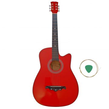 Chitara clasica din lemn DEPOX , Red Raven, 95 cm, model Cutaway, rosie, pana inclusa