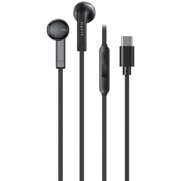 HAVIT Casti cu fir Havit E336C, USB-C, 1,2m, pentru muzica si apeluri, Negru
