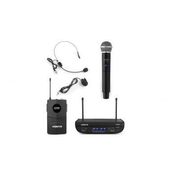 Microfon fara fir UHF VONYX WM82C, 2 canale, 1 microfon de mana, geanta