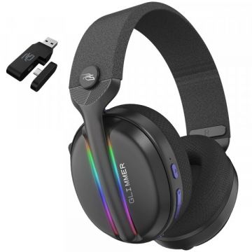 Proove Casti gaming Proove Gaming Headphones Glimmer WHGL00022016, Microfon, 2.4GHz, Bluetooth 5.4, RGB, Ø40mm, 900mAh, Negru-Mov