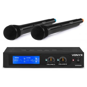 Set 2 microfoane wireless cu receptor VHF Vonyx WM522, Jack 6.3mm, geanta de transport