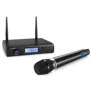 Set receptor UHF 16 canale si microfon wireless Vonyx WM61, Jack 6.3mm, XLR