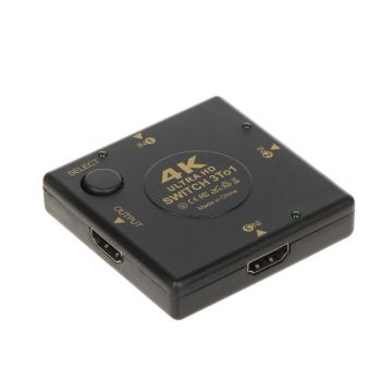 Switch HDMI Pawonik, 3 intrari, 1 iesire, 4K UHD, HDMI 1.4b, mod automat si manual, Plug & Play, HDMI-SW-3/1-V1.4B