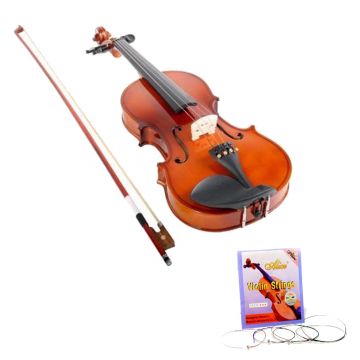 Vioara clasica din lemn 4 4 toc inclus + set corzi cadou
