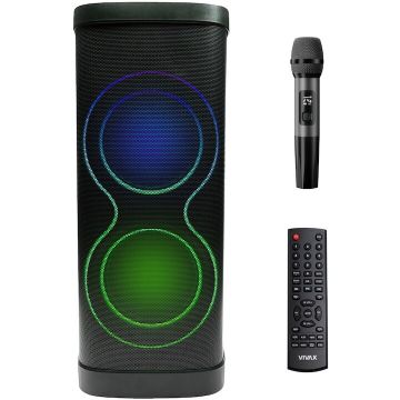 VIVAX Boxa portabila VIVAX BS-1310, Bluetooth, 130W RMS (260W Peak), TWS, Karaoke, 2x8 Bas + 2x3 Inalte, microfon wireless, LED, baterie 12000 mAh, Negru