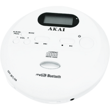 Akai CD player portabil cu Bluetooth, Akai ACDP-100, 2.8 mW, Alb