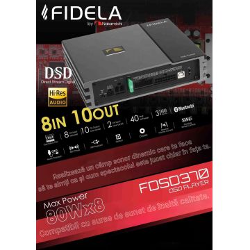 Amplificator cu DSP si DSD player Nakamichi FDSD370 8x40 watts rms in 4 ohmi, DSD player 256512, 10 canale, fibra optica, coaxial, usb, bluetooth 5.3