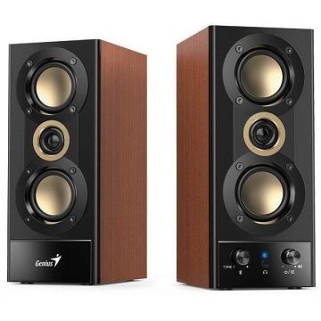 Boxe Genius 2.0 SP-HF800BT pentru PC si TV, 14W RMS, 2x 10W, Bluetooth, mufa 3.5mm, frecvente 80- 20.000 Hz, finisaj lemn brun