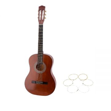 Chitara clasica din lemn 4 4, set de corzi aurii inclus, 95 cm, Clasic Brown