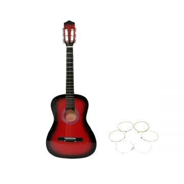 Chitara clasica din lemn 4 4, set de corzi aurii inclus, 95 cm, Clasic, rosu